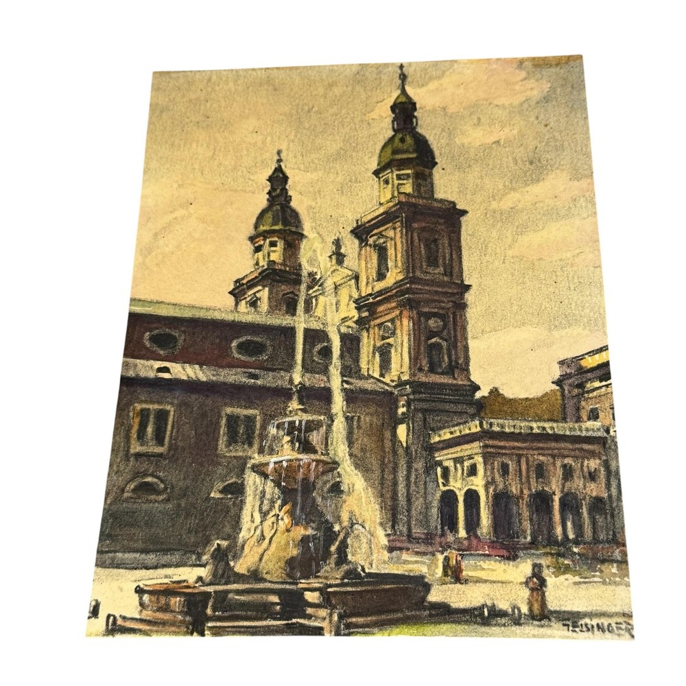 Vintage Original Residenzplatz Salzburg Austria Cathedral Josef Felsinger 6×8
