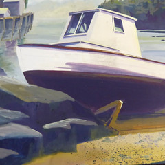 Boat with Landscape Original Gouache Painting 9” x 12” Inches Fine Art