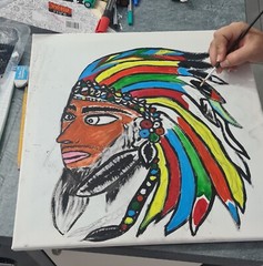 Original Painting „Colorful Indian“ 40X40 Acrylic on Canvas By Liron Dahan
