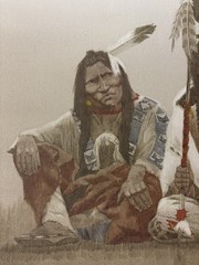 Signed John Pace Painting Archieval Glicee Three Seated Native Americans 22”x28”