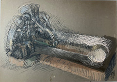 „““The prepared strike““, Wulfried Hengstenberg, 1979, coal/pastel, 70×50 cm“