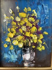 Gălbenele în vază Original painting Impasto Oil By Ion Voineagu