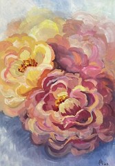 “ Peonies ” Original gouache painting Ukrainian artist