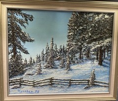 Beautiful Textured Vintage Winter Snow Landscape Oil Paint Signed Husshey 90