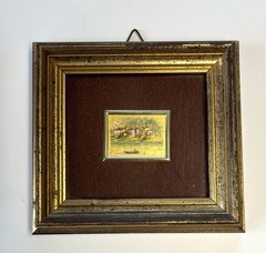 2 MCM Italy Miniature 23kt Oro Folgio Gold Leaf Framed Prints Boat Cityscape Art