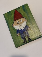GNOME Original Figural Wall Art Green Acrylic Canvas Glitter Painting NAY