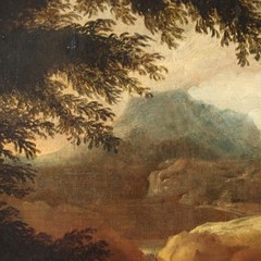 Antique Painting Landscape with Figures Oil on Canvas XVIII-XIX Century