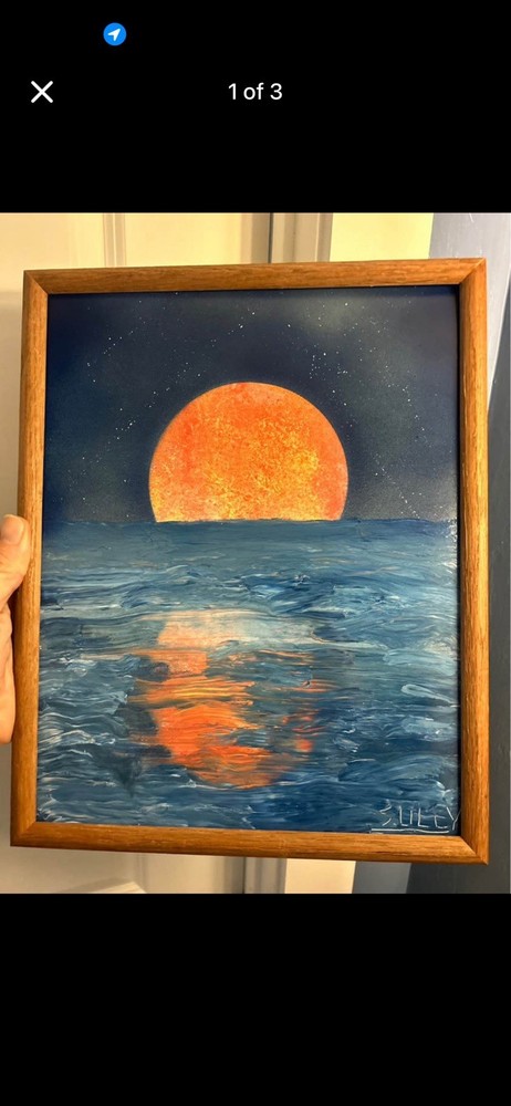 Spray Paint Art Sunset 11×14 In Small Sleek Wooden Frame Signed