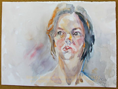 Portrait short hair Woman female 1999 Watercolor Painting Aquarel art unframed