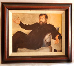 Oil on Canvas Portrait Man in Black Reclining Signed L Nielsen 13 1/2 x 11 1/2