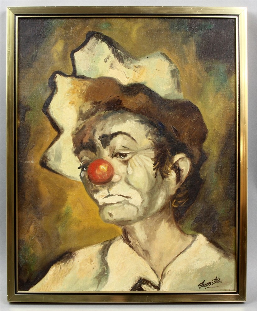 Original Painting Canvas 16×20 Emmett Kelly Weary Willie Hobo Clown by Thwaites