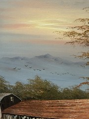 K Michaelson Original Oil Painting Covered Bridge Autumn Landscape 20×16 Signed
