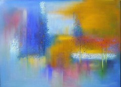 Original Abstract Canvas Printed Art „Blue and Yellow“ 24″ x 36″