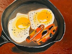 Food Painting Scrambled Eggs and Sausages Painting – Handcrafted Breakfast Food