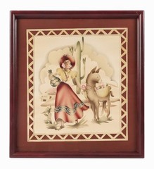 Alfred Terone Airbrush Painting on Paper Mexican Woman Spray Paint Donkey Desert