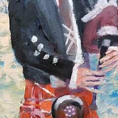 YARY DLUHOS Scotland Bagpipe Player Kilt Figure Music Original Art Oil Painting