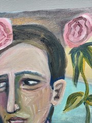 Cats People Carnations Pink kitten couple love original MBollen oil painting