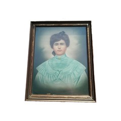 Antique Edwardian Hand-Colored Crayon Enlargement Portrait – Young Woman