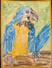 ACEO Original watercolor paint Mini Painting markers Parrot