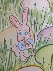 Painting Watercolor Original Art FLIRTING BUNNIES Easter Kristi C Jones Eggs