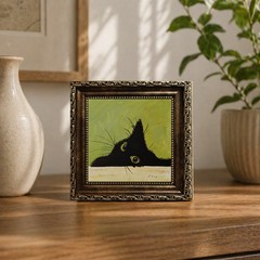 ORIGINAL Oil Painting Black Cat Handmade Pets Miniature Contemporary Wall Art