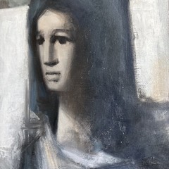 Antonin Marek Machourek Signed Abstarct Figure Oil Painting Monochrome 21”x25”