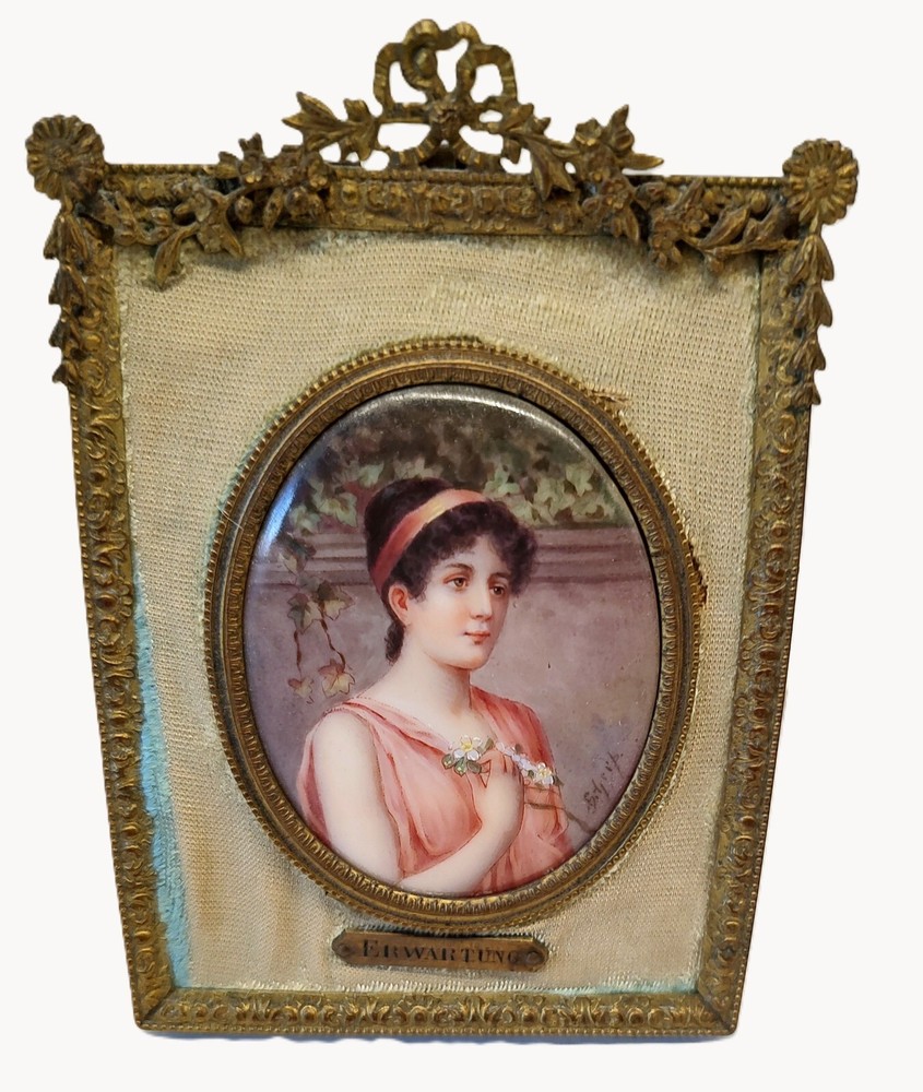 19th Century Portrait Miniature of a Woman in a French Bronze Dore Frame