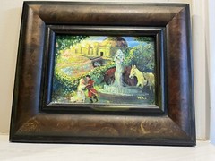 OOAK Couple Engaged Painting Prince Castle 9×11” Signed Vintage Fountain