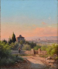 GUIDO AGOSTINI-Italian Realist-Original Signed Oil-View of Florence/Villa Magna