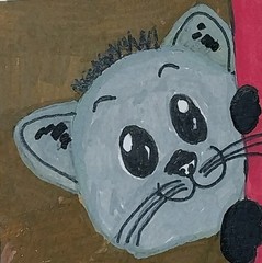 GAT ORIGINAL Painting ART 3×3 Cat Kitten Whimsical Animals Impressionism Decor