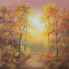 Golden Autumn Forest Path Original Oil Painting Impressionist Landscape Art Wall