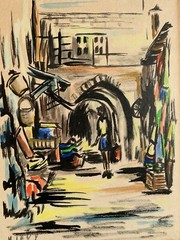 M Levy (20th Century) Beautiful Post-Impressionism Watercolor Painting