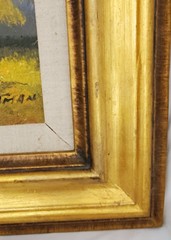 LANDSCAPE PAINTING river through trees canvas art in wood frame SIGNED by artist