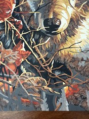OOAK Paint By Number Wolf Painting Animal Among Birches Fall Leaves 11” X 14”
