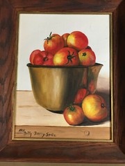 Betty Berry Spatz „Still Life With Pail Of Peaches“ Oil Painting – Signed/Framed