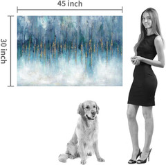 Large Abstract Canvas Art with Hand-Painted Gold Foils – 45“ x 30