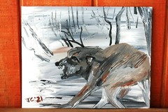 TIMBERWOLF PAINTING SNARLING WOLF AMERICAN FOLK ARTIST Jr CHARLIE FAST WEREWOLF