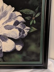 Large Gardenias Silk Floral Picture Art White Black Framed Stunning! 31×23″