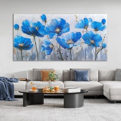 Large Hand Painted Floral Canvas Wall Art Botanical Wildflower Artwork 29×58 in
