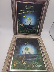 2 Tropical Handpainted Pictures Including Frame 7 1/2″X 9 1/2″ Painted On Mirror