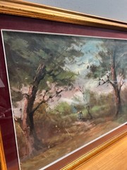 ITALIAN OIL ON CANVAS 2 WOMEN IN THE WOODS , SIGNED BY THE ARTIST