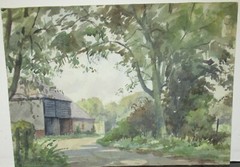 M.GREEN „HAWKINGE KENT ENGLAND“ ORIGINAL WATERCOLOR LANDSCAPE PAINTING 1962