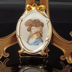 22K Gold Limoges France Porcelain Portrait Art, Miniature Frame, Victorian Woman