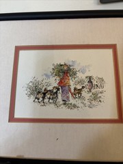Ink And Watercolor Painting By Halila Oman, African Landscape, Women, Goats 🐐