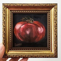 Framed Tomato Still Life Oil Painting 4×4 Signed OOAK Old World Kitchen Art