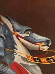 Original MCM Oil Listed RICHARD DANSKIN Medieval MOUNTED KNIGHT FRAME 46” X 36”