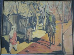 VINTAGE RUSSIAN VILLAGE PAINTING BY GORNITSKY PORTRAIT MAN AND HORSE RARE ART