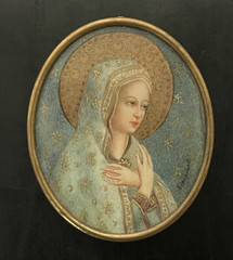Antique Oval Portrait Miniature Virgin Mary Painting of Madonna of Peace