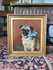 Moody Antique Dog Oil Painting Portrait of a Pug Early 1900’s English School
