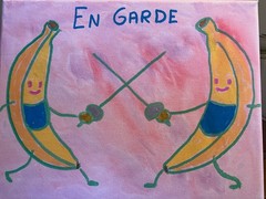 8×10 Acrylic Painting Specialist Fencing Bananas „Kitchen Art Series“ Original